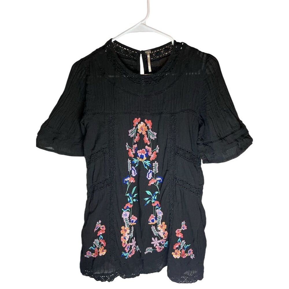 Free People Women's M Black Embroidered Shift Dress Party Cocktail - Picture 2 of 12
